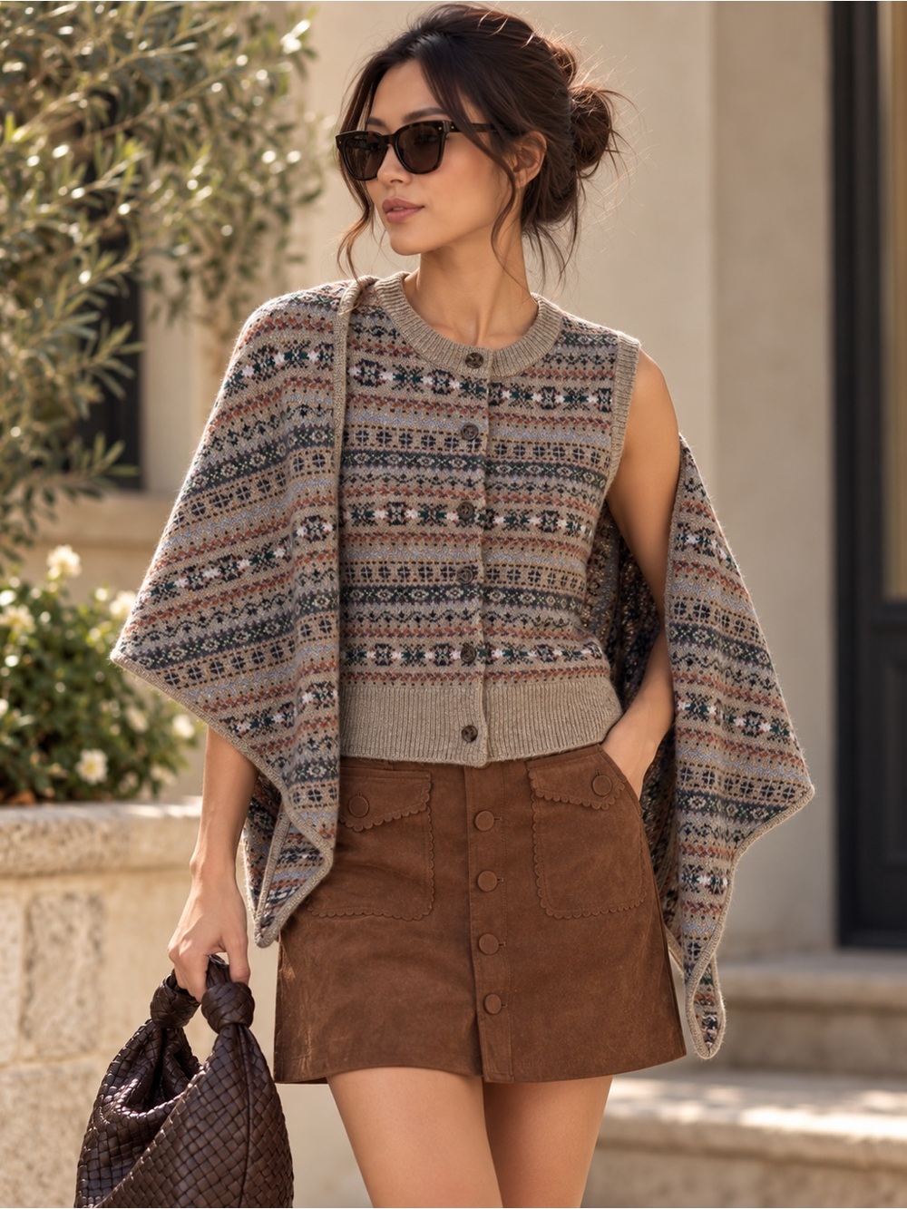Caroline Constas XS Fair Isle Knit Vest & Cape 2 Piece Set